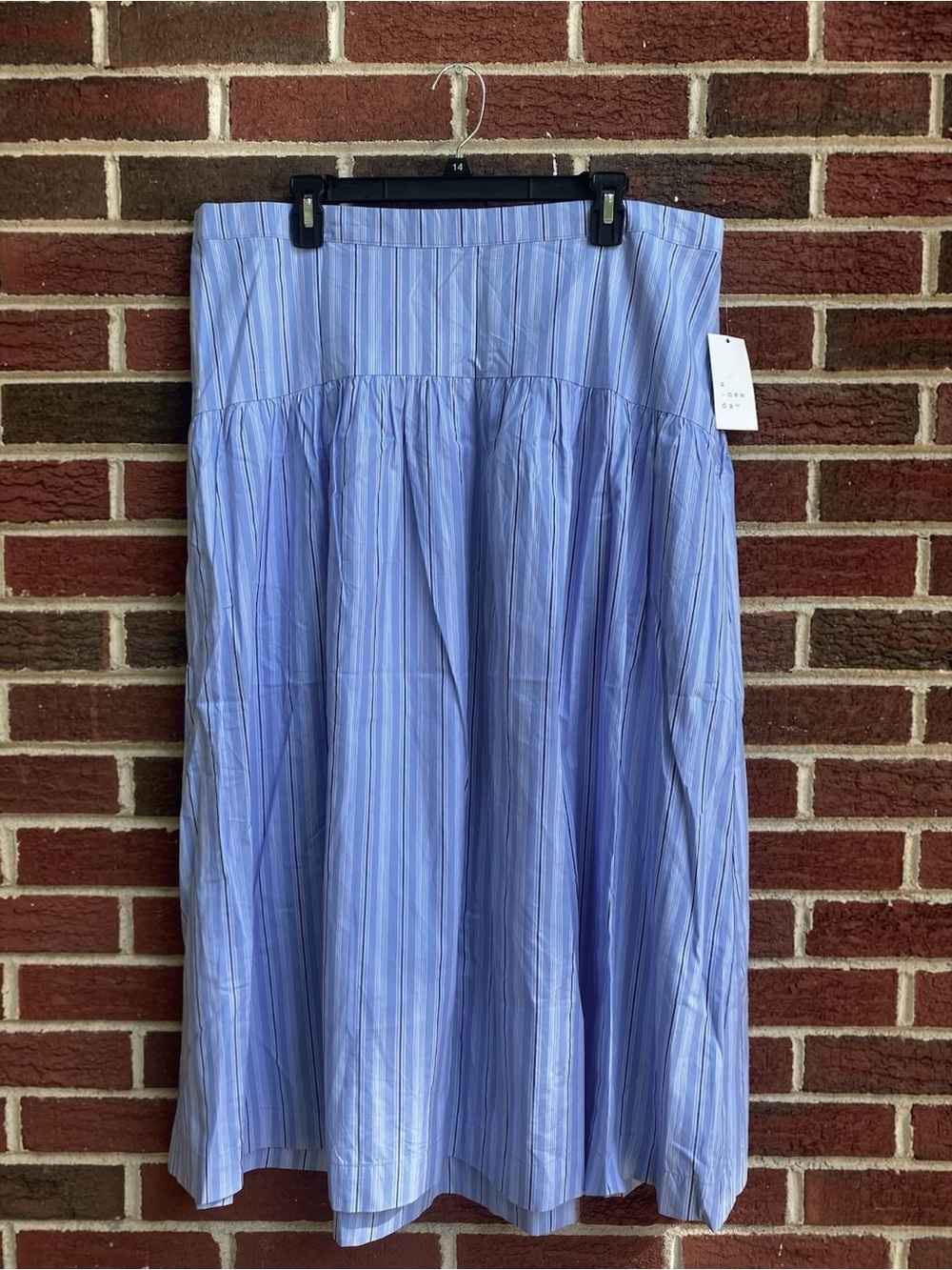 A New Day Striped Tiered Midi Skirt Cotton Pull On Elastic Waist Blue Size XXL
